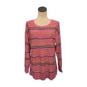 Soft Surroundings Lisabetta Stripe Sweater Textured Long Sleeve Pink Size Medium